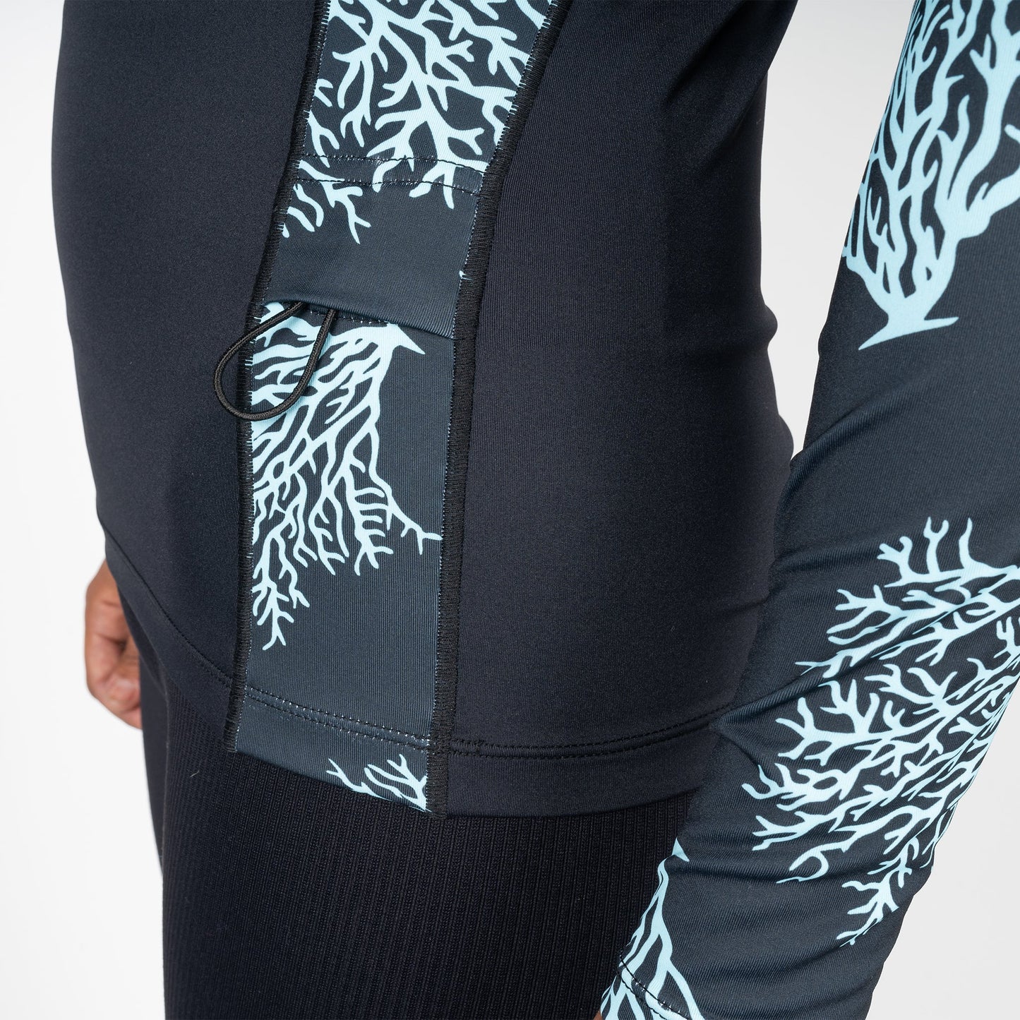Women's Ocean Ramsey Water Inspired Premium Stretch Long Sleeve UV Top W/Key Pocket - Black/Glacier Blue