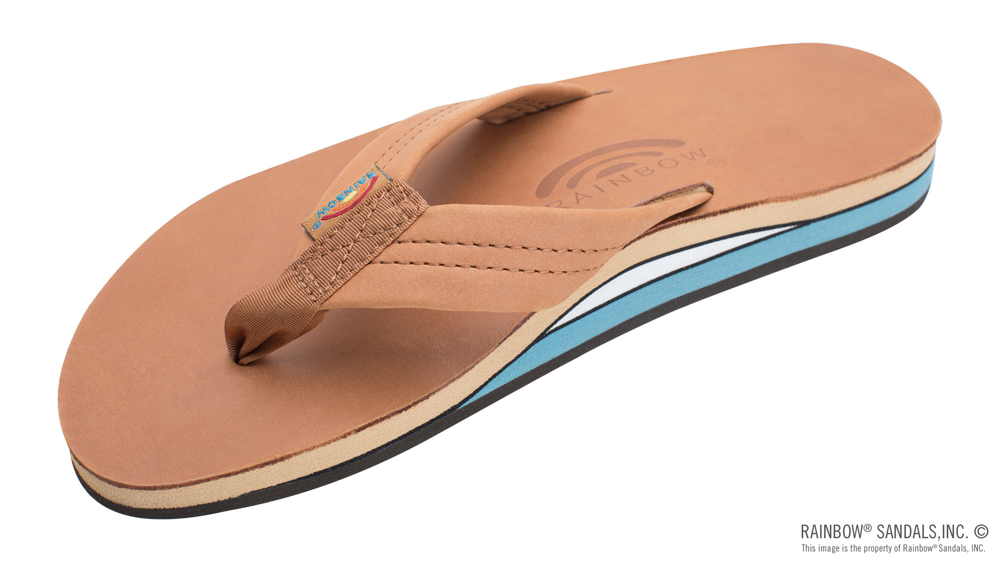 Tan w/ Blue Midsole Classic Leather Double Layer Sandals – Sunrise